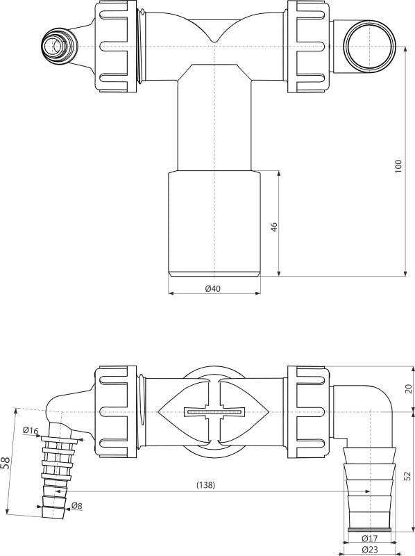 Dobbeltadapter til vaskemaskine/tørretumbler Tycner 40/32 mm