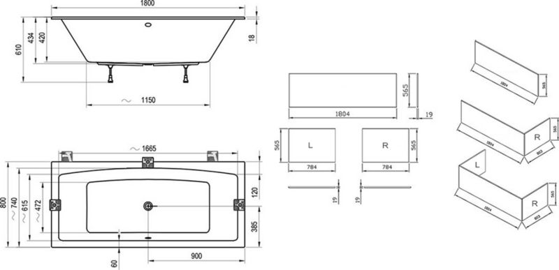 Akryl rektangulært badekar Ravak FORMY 01 SLIM 170 x 75 hvid 1 stk