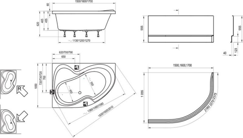 Asymmetrisk akrylbadekar Ravak Rosa II 170x105 L snowwhite 1 stk
