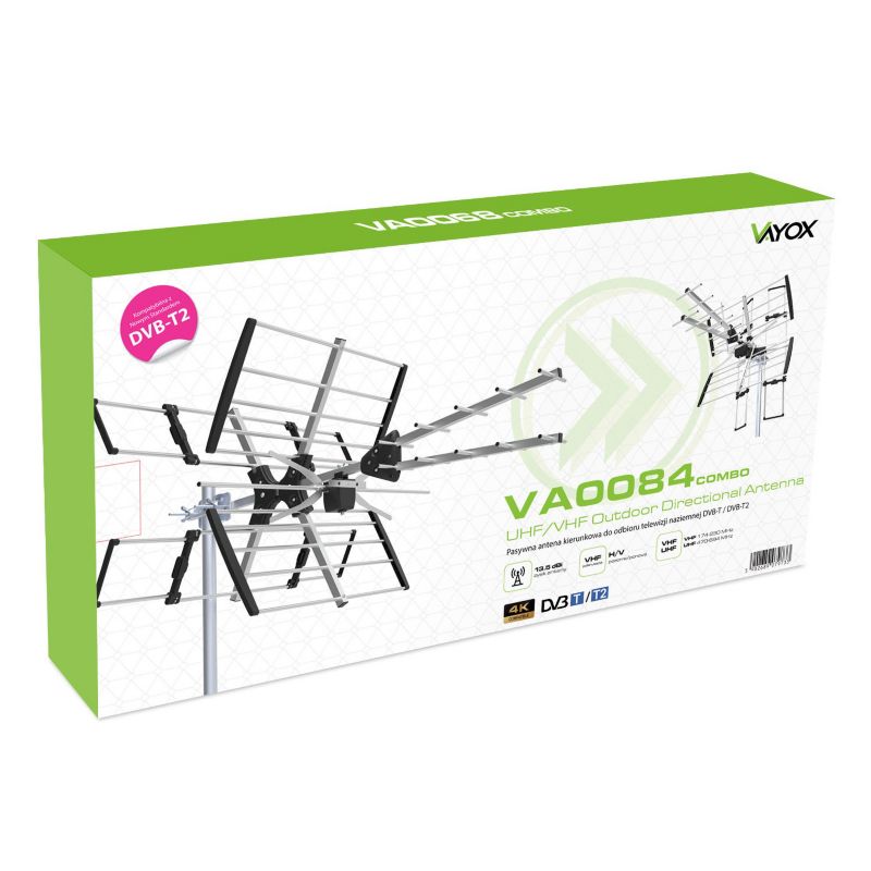 Vayox VA0084 Combo retningsbestemt antenne VHF UHF DVB-T2 med LTE-filter, 1 stk.