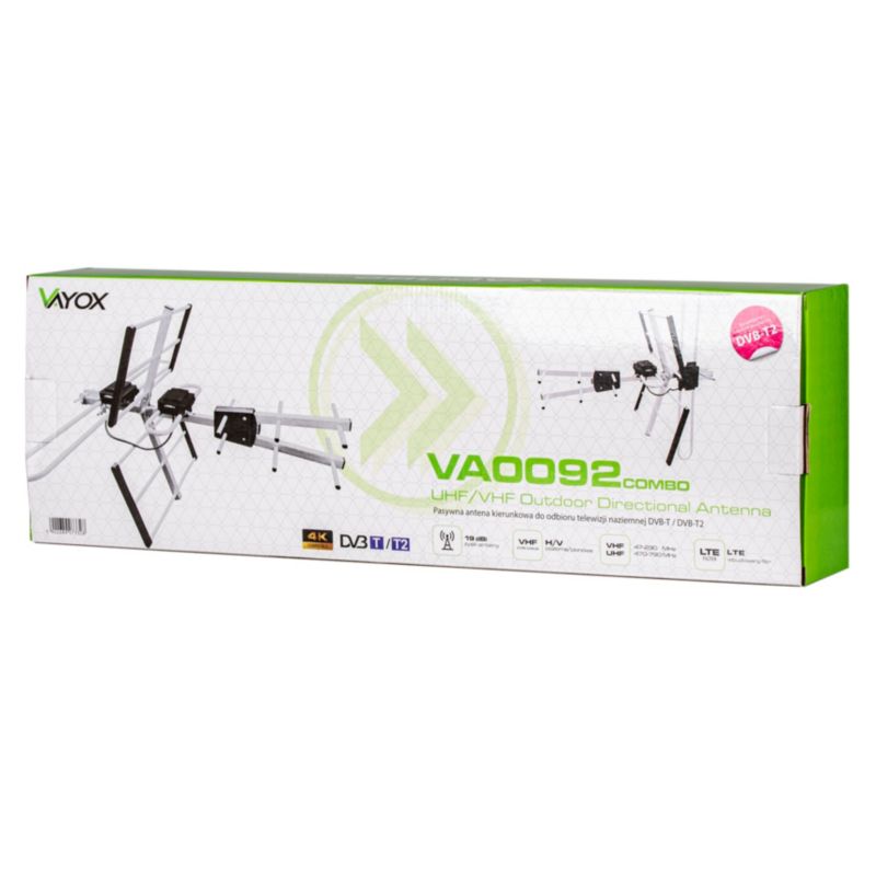 Vayox VA0092 Combo retningsbestemt antenne VHF UHF DVB-T2 med LTE-filter, 1 stk.