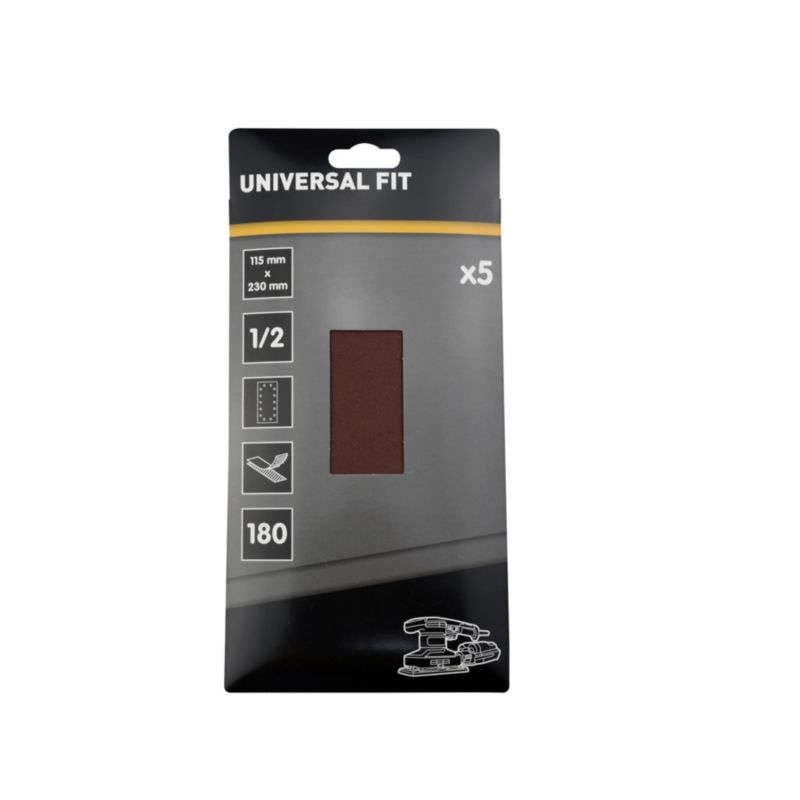 Universal slibeark 115 x 230 mm P180 med velcro og huller, 5 stk.