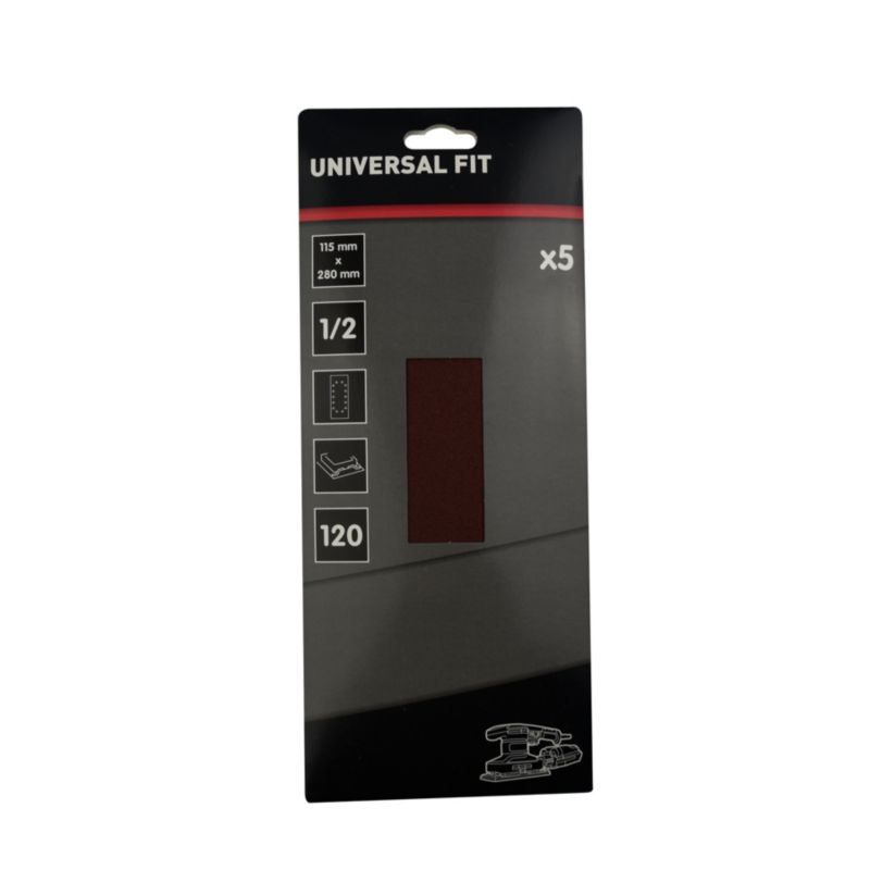Universal slibeark 115 x 280 mm P120 med huller, 5 stk.