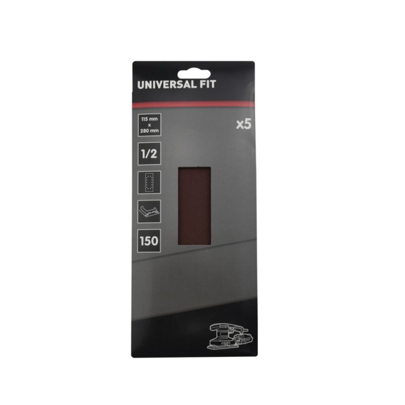 Universal slibeark 115 x 280 mm P150 med huller, 5 stk.
