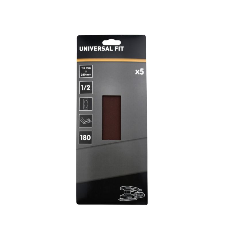 Universal slibeark 115 x 280 mm P180 med huller, 5 stk.