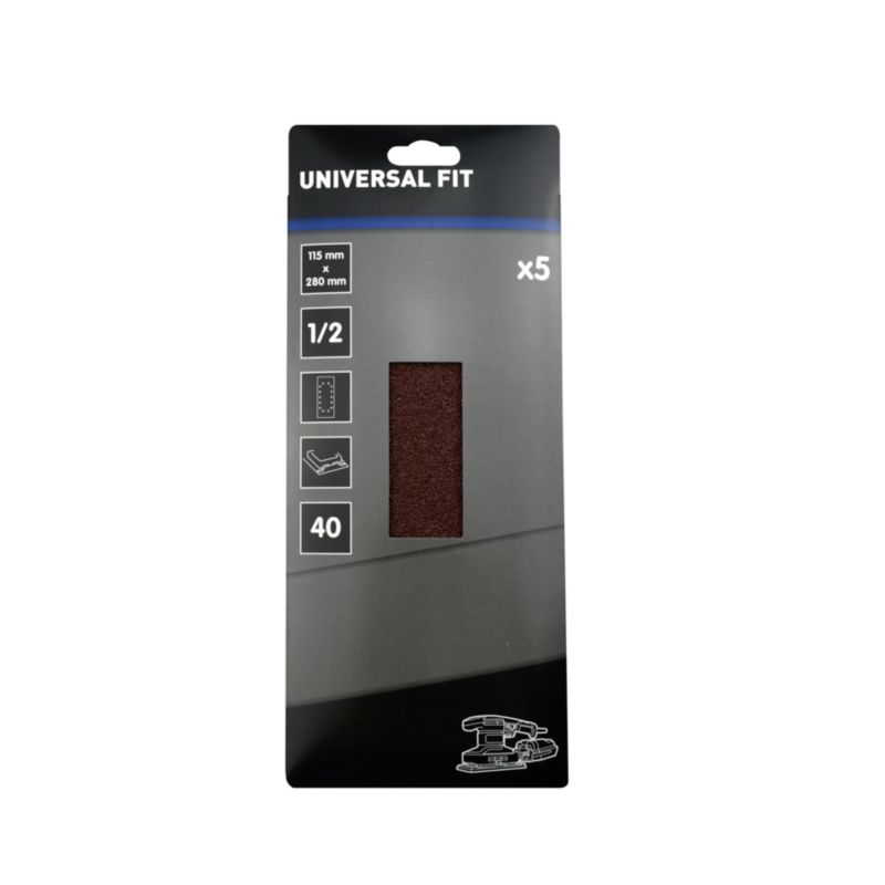 Universal slibeark 115 x 280 mm P40 med huller, 5 stk.