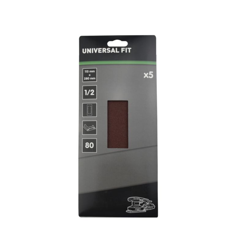 Universal slibeark 115 x 280 mm P80 med huller, 5 stk.
