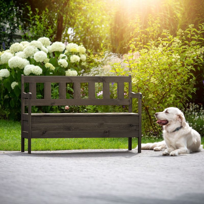 Kadax træbænk til have med rygstøtte og opbevaringskasse, 120 cm, brun