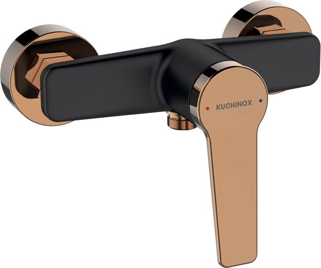 Kuchinox Alanis brusearmatur i mat‑sort / rosaguldfinish