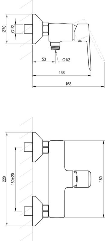 Vægbeslaget brusebatteri Life LF 032.20BL uden brusesæt, mat-sort, 1 stk