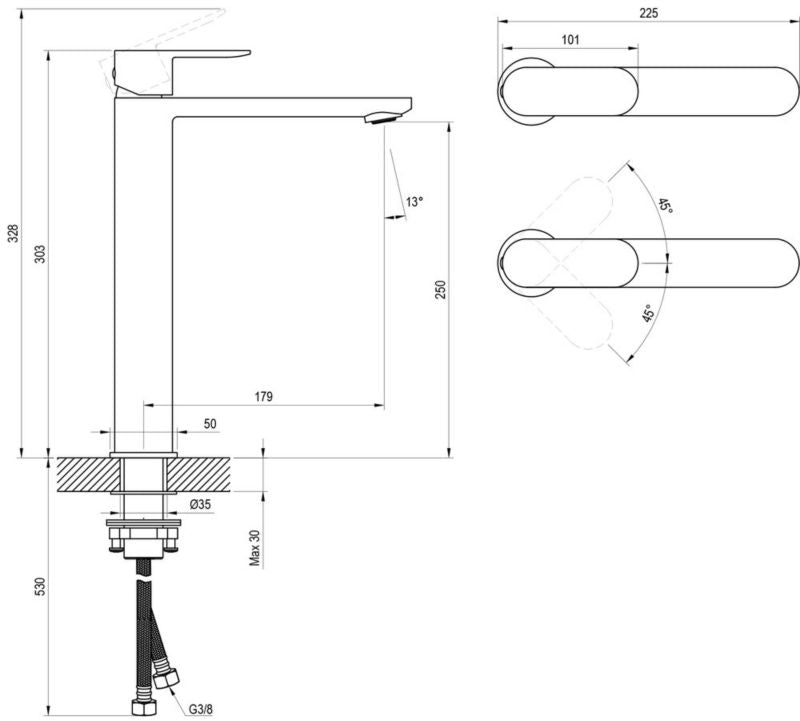 Ravak Chrome CR II 015.00CR stående håndvaskarmatur uden bundventil 300 mm krom 1 stk