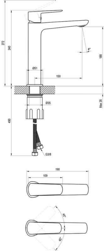 Ravak Life LF 014.20BL stående håndvaskarmatur 240 mm uden bundventil sort 1 stk