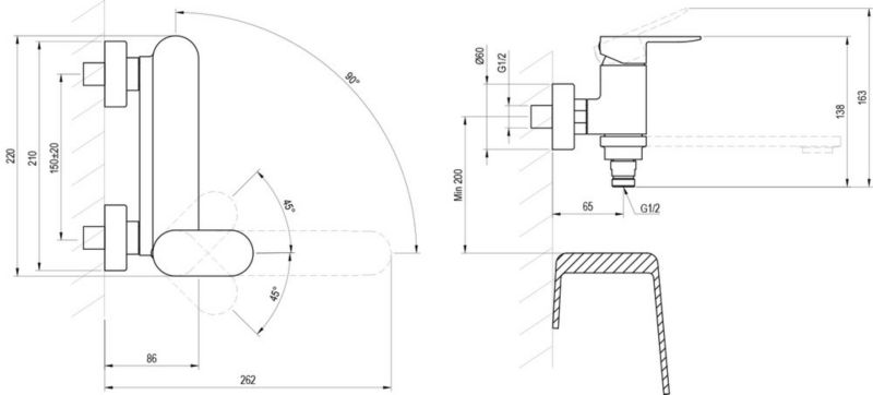 Vægbatteri til badekar Ravak Chrome II CR II 022.00CR 150 mm krom 1 stk