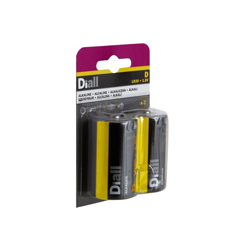 Diall alkalinebatterier D 2 stk.