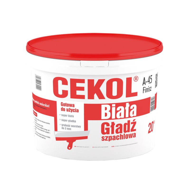 Hvid spartelmasse Cekol A-45 Finishing 20 kg