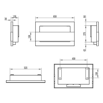 Biokamin BiokominkiGMT 650x400 Slim sort med glas, 1 stk.