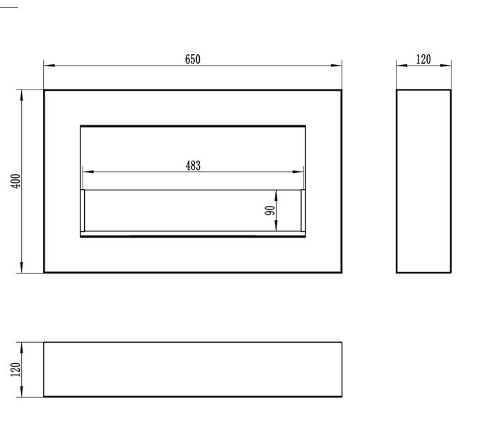 Biokamin GMT Box 650 x 400 mat-sort med glas, 1 stk.
