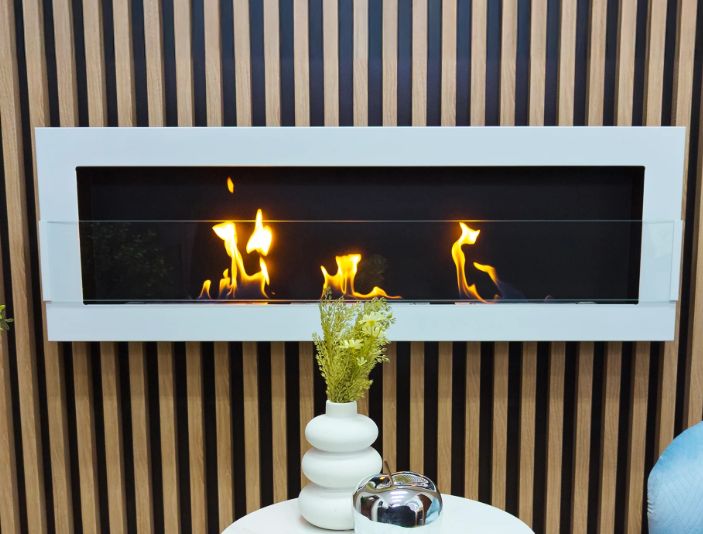 Biokamin BiokominkiGMT væghængt 1200x400 hvid højglans med glas 1 stk.