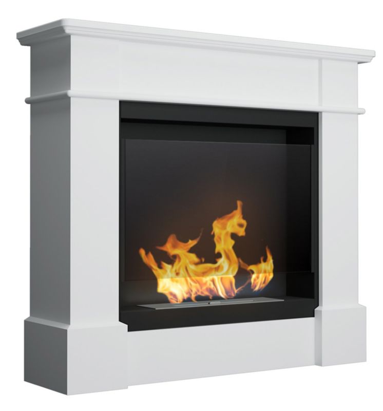 Biokamin med portalramme Koloseum Pula med glas, mat hvid