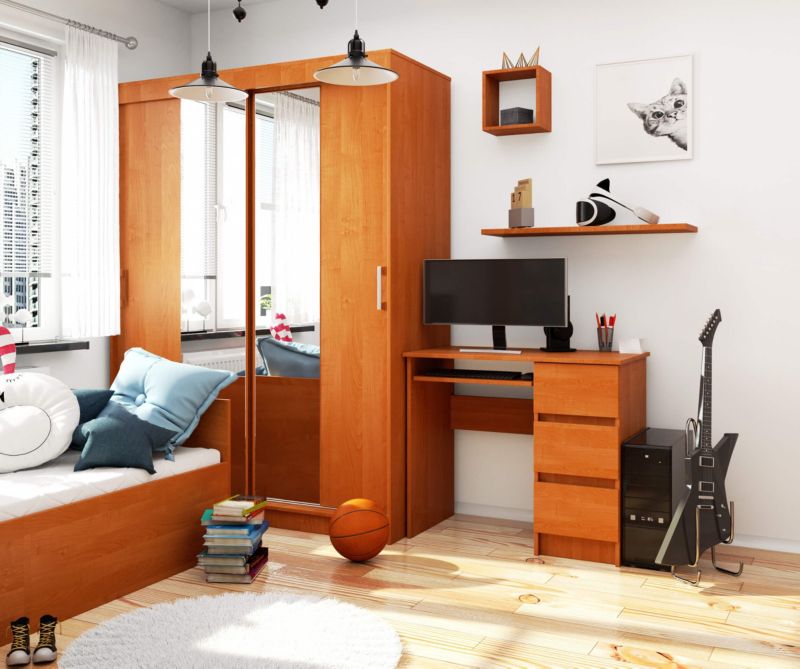 Akord A6 computerbord i oliet ask 90 cm højrehåndet med 3 skuffer og 1 hylde, 90x50x77 cm, 1 stk.