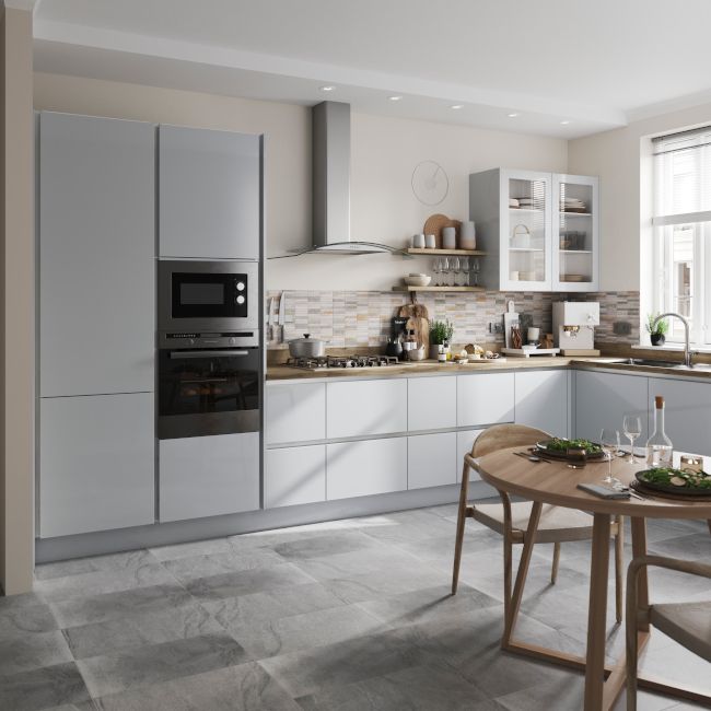 GoodHome Alisma maskeringspanel til køkkenskab med hårde hvidevarer 59,7 x 5,8 cm grå højglans