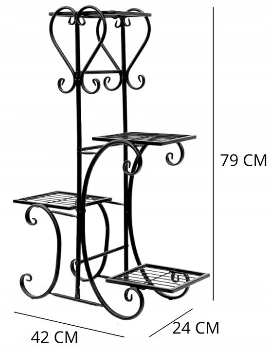 Blomsteropsats 42x79 cm 4 Hylder Sort Metal
