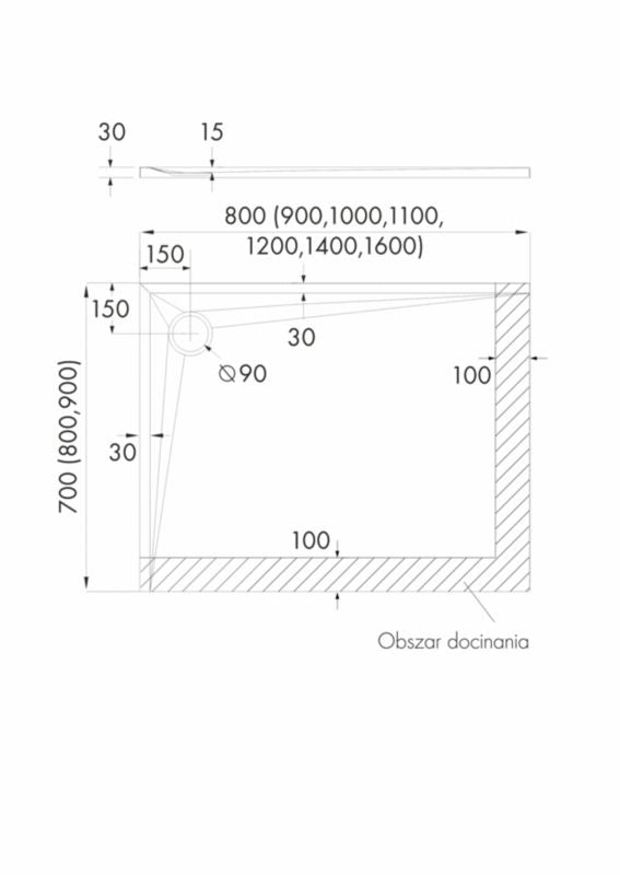 Schedpol Minera kompositbrusebund rektangulær justerbar 80 x 120 x 3,5 cm hvid struktureret