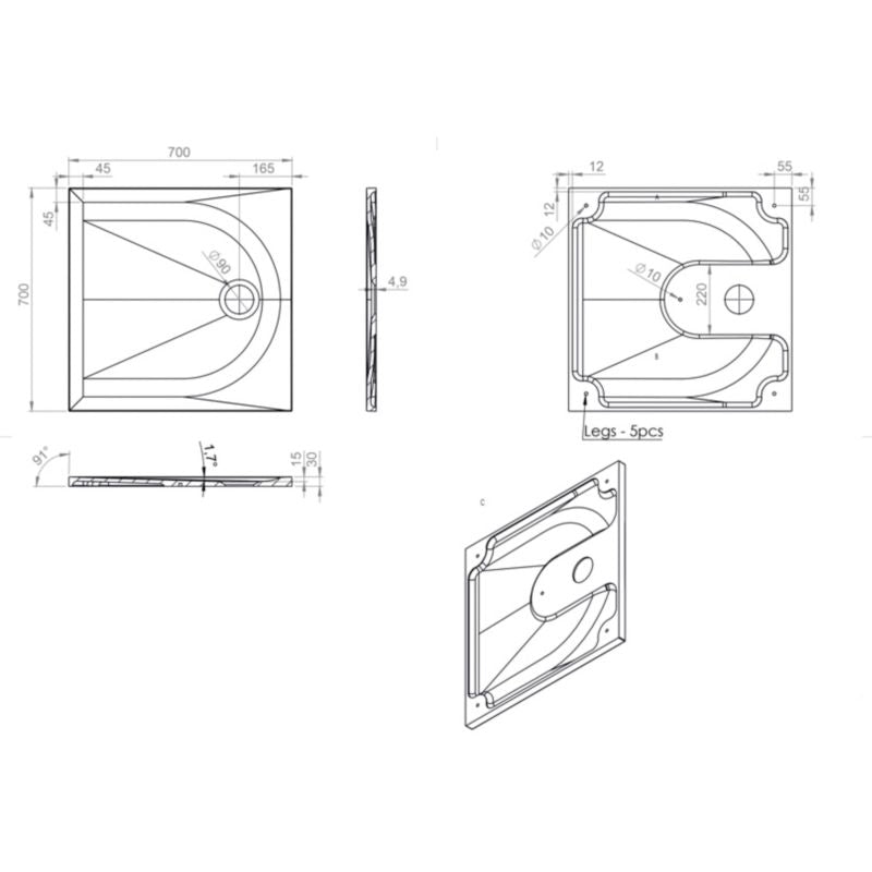 GoodHome Cavally kvadratisk konglomeratbrusebund 70 x 70 x 3 cm hvid
