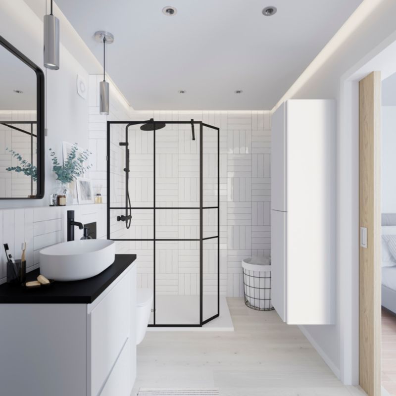 Konglomerat brusebund GoodHome Douro 120 x 90 x 2,8 cm hvid