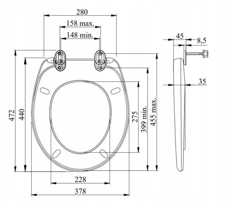Toiletbræt Badi Inter-Sano med plastbeslag, 1 stk.