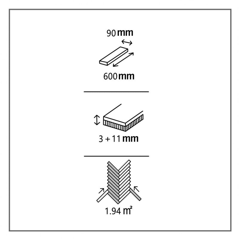 GoodHome 3-lags gulvbræt i egetræ Skara sildebensmønster 1-lamel 1,94 m²