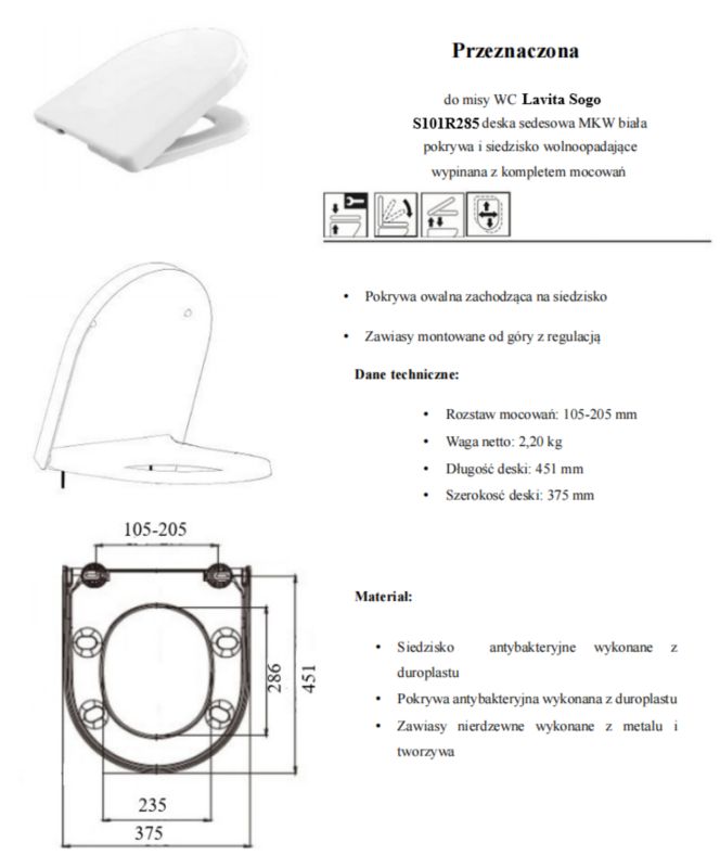 Toiletsæde med Soft Close til Lavita Sogo Hvid Duroplast 5903938514944