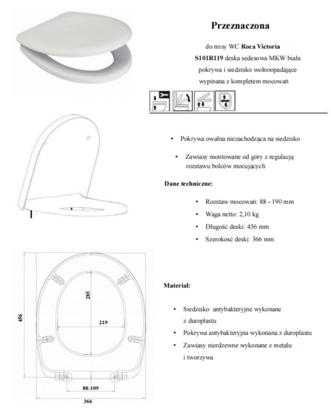 Toiletsæde Duroplast Hvid Antibakteriel 45,4x35,8 cm 160 kg