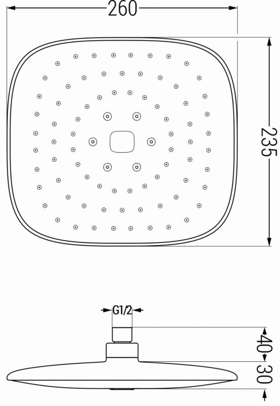 Kvadratisk bruserhoved Mexen D-33 sort 23x23 cm 1 stk.