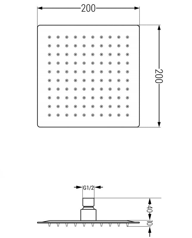 Kvadratisk regnbruser Mexen Slim krom 20 x 20 cm 1 stk.