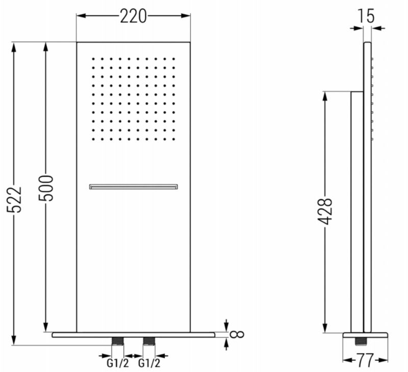 Mexen Waterfall sort regnbruser 50 x 22 cm, 1 stk.
