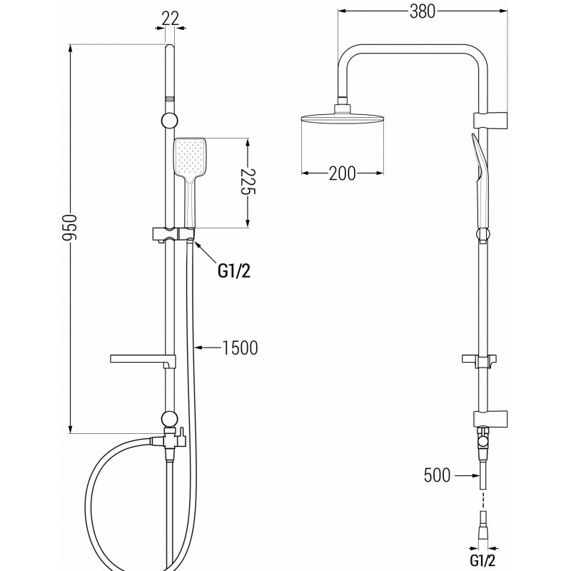 Overflademonteret mexen pecos regnbruser 950 mm mat-sort 1 stk.