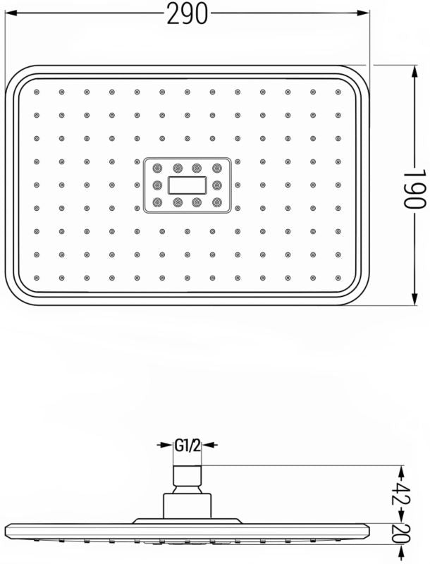 Rektangulært regnbruserhoved Mexen D-54 sort/krom 29x19 cm 1 stk.