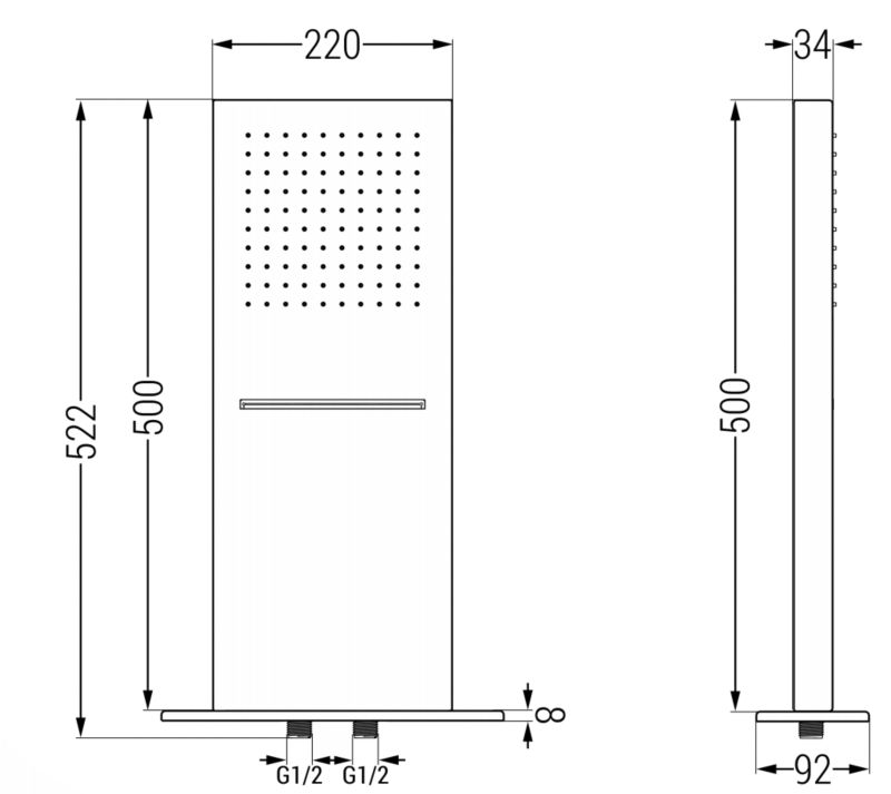 Rektangulær Mexen Waterfall bruserhoved i krom 50 x 22 cm, 1 stk.
