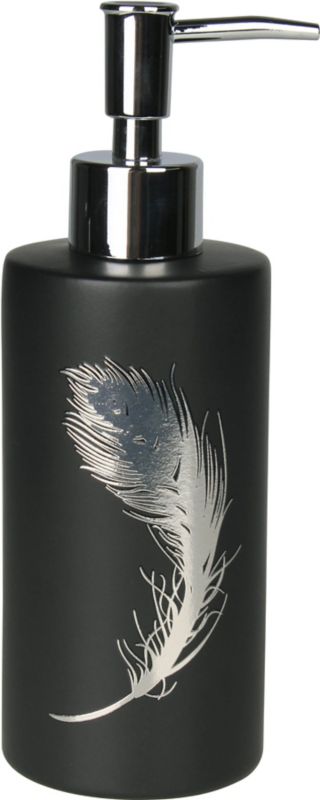 Sort sæbedispenser Piume med elegant sølvfjer-grafik