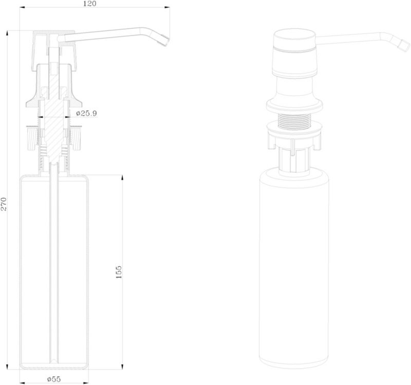 GoodHome Datil køkkensæbedispenser 23 x 13 cm krom