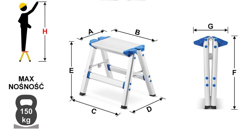 Sammenklappelig hjemmetrappe, skammel og fodskammel HIGHER ML-401A – 1 stk