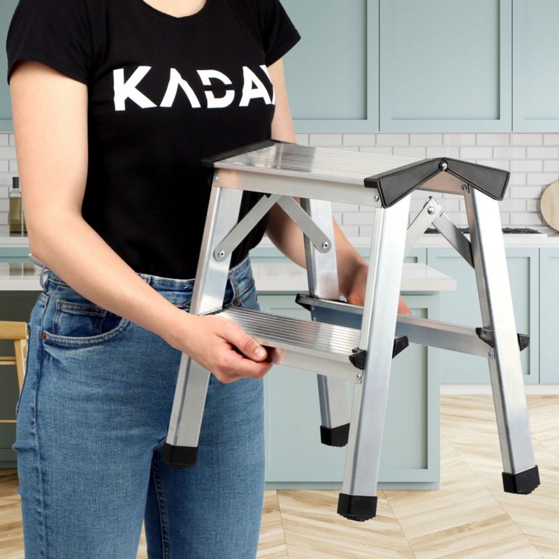 KADAX aluminiumsramme foldbar husholdningsstige med 2 trin og platform, 125 kg, polsk produkt