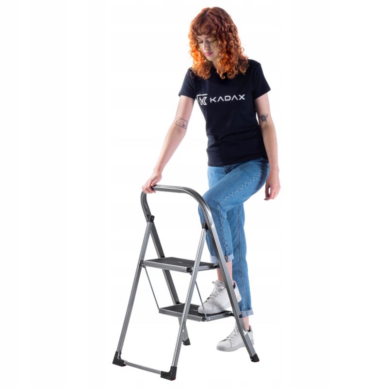 KADAX stålstige med 2 trin, foldbar, 150 kg belastning, praktisk til hjemmet