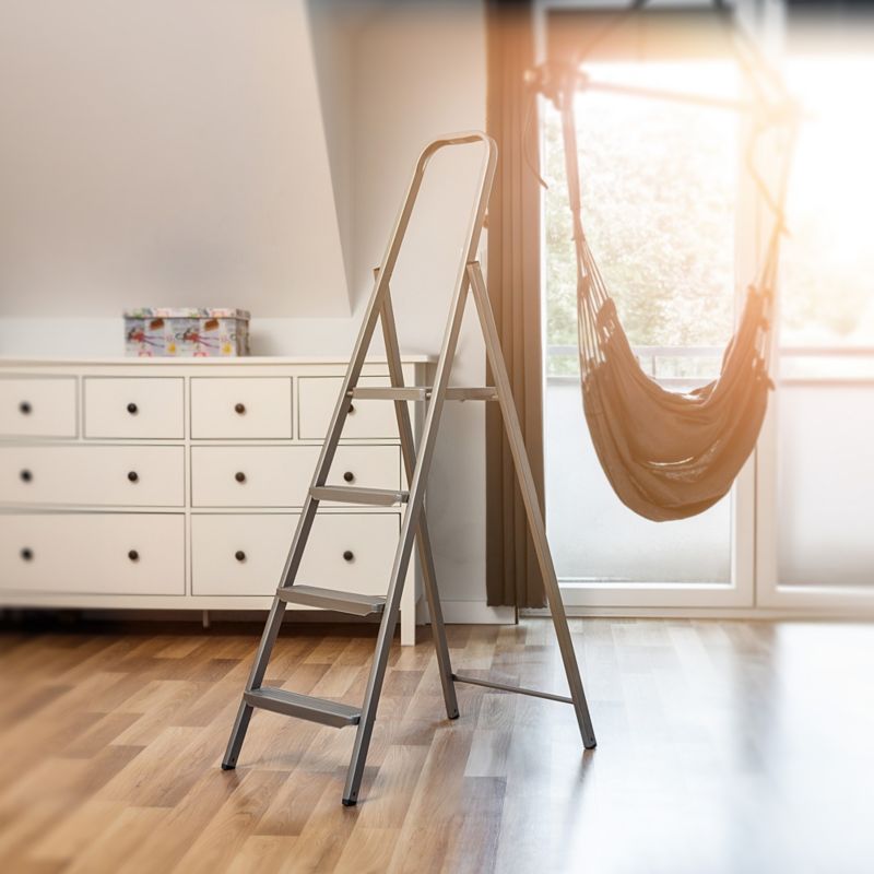 KADAX stålstige 4-trins foldbar husholdningsstige med solide trin, bæreevne 125 kg