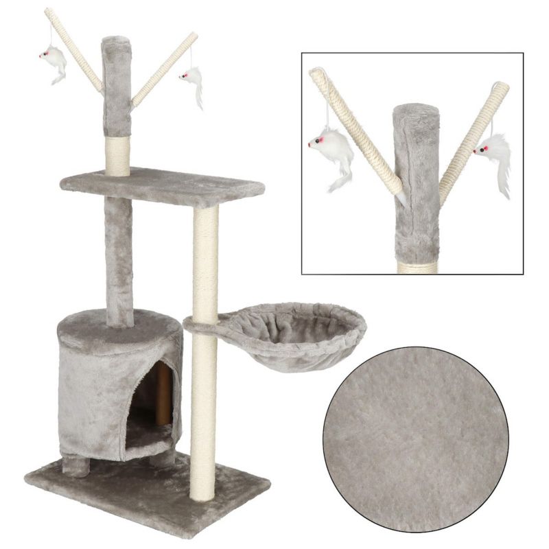 Springos kattekradsetræ med hule, legetøj og 4 niveauer i lys grå sisal – 1 stk.