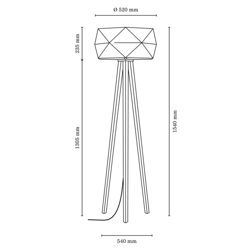 Træ-gulvlampe SPOT Light 1xE27 Maks. 60W Olieret Eg FSC med Sort Stofskærm, Polsk Producent, 1 stk.