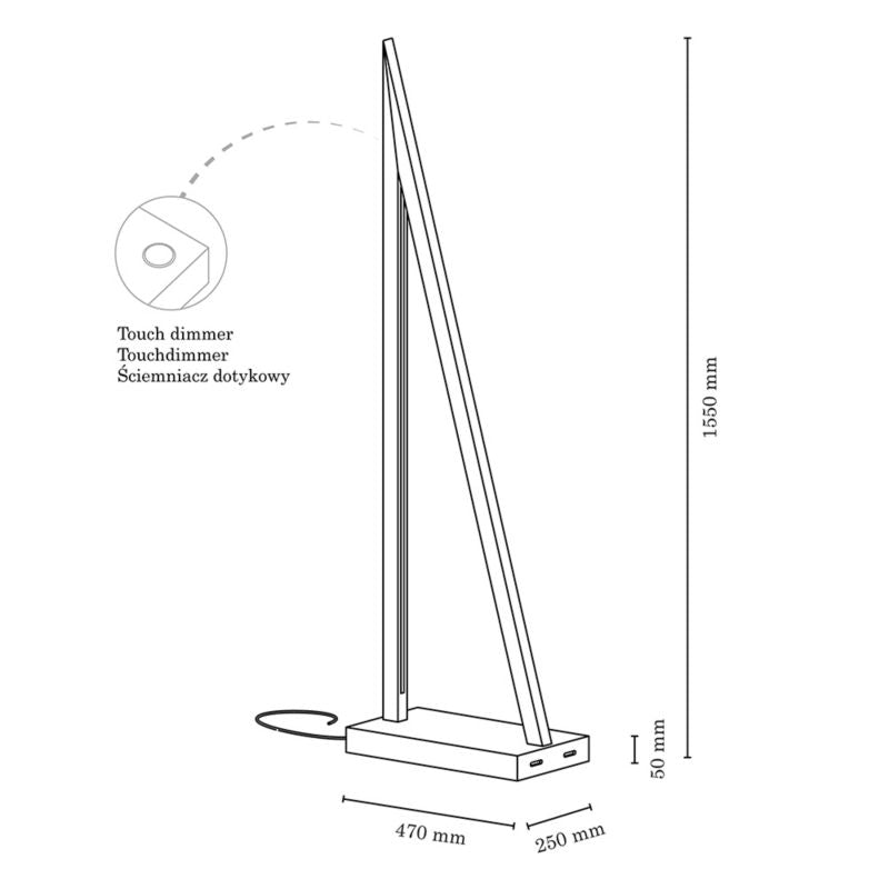 Trægulvlampe SPOT Light 2xLED 32,5W Olieret FSC-eg med berøringsdæmper, Polsk producent, 1 stk.