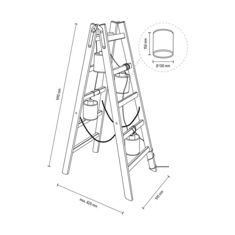 Trægulvlampe SPOT Light 4xE27 Maks. 15W LED FSC-certificeret fyrretræ med beige-sorte lampeskærme, 1 stk.