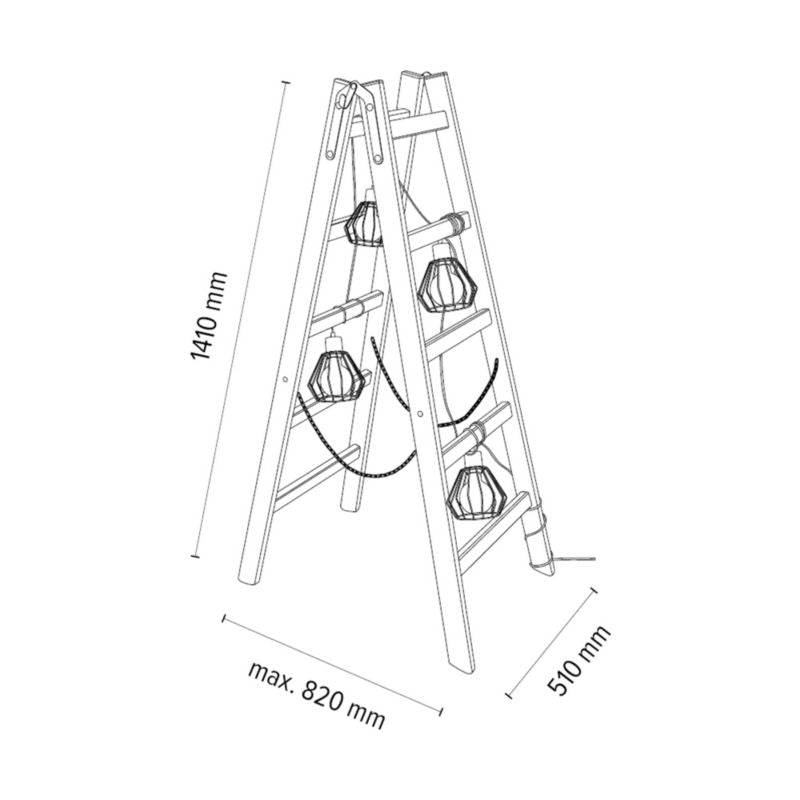 Trægulvlampe SPOT Light 4xE27 Maks. 15W LED FSC-certificeret fyrretræ med sorte skærme, polsk producent, 1 stk.